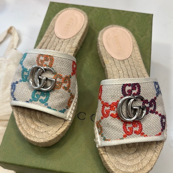 Gucci Multicolor Espadrille Slides - Picture 1 of 7